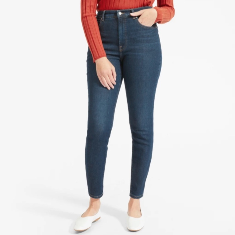 Everlane Authentic Stretch High Rise Skinny in Dark Blue